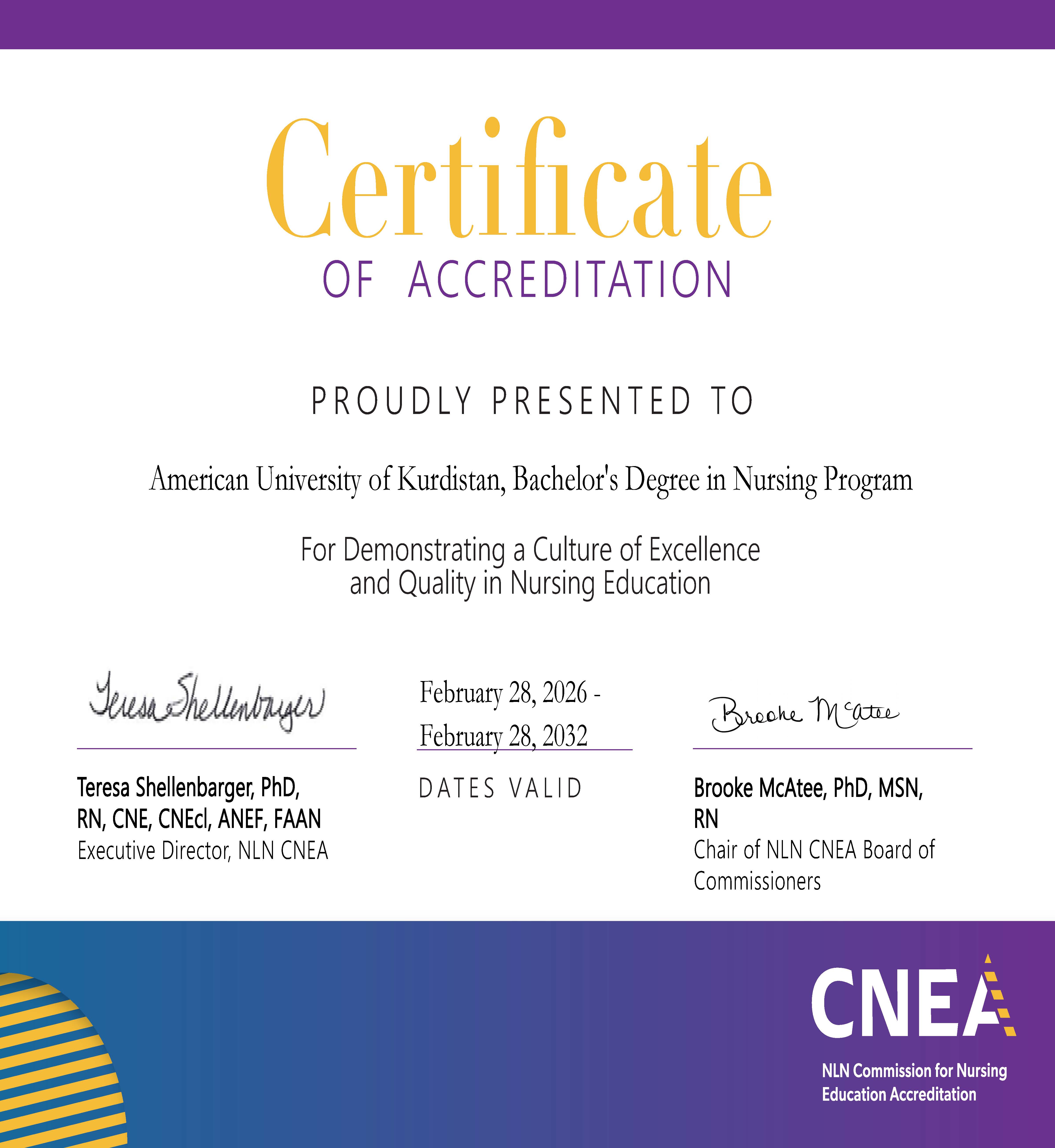 NLN CNEA - Bachelor of Nursing Program Accreditation